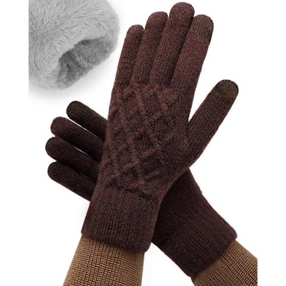 ⚡Women Brown Winter Warm Touchscreen Texting Knit Thermal Wool Lining Gloves - Picture 1 of 7